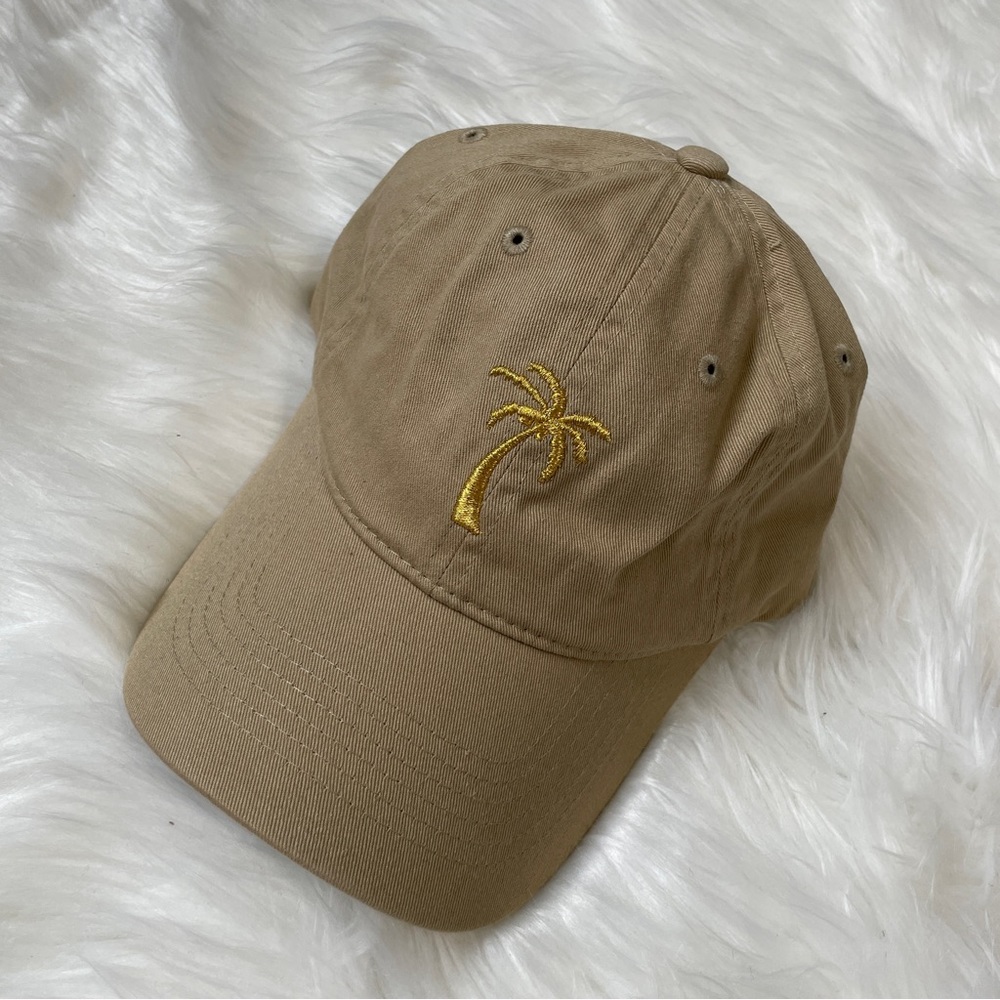 Khaki and Gold Palm Tree Embroidered Adjustable Dad Hat